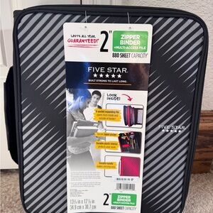 Five Star Zipper Binder, 2
Inch 3-Ring Binder 2 Black & Gray Stripes